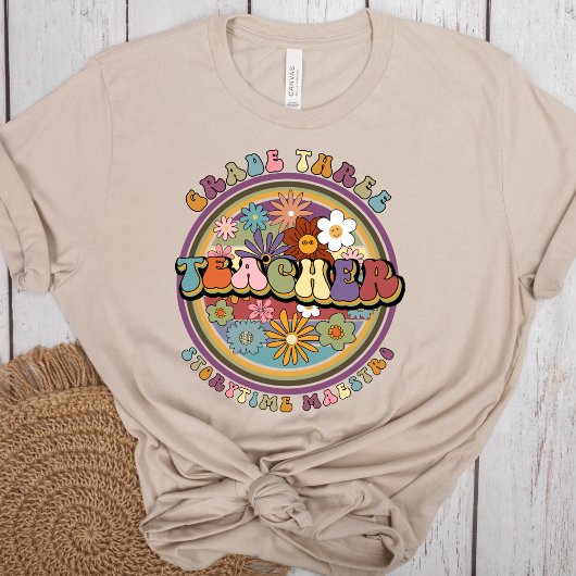 Groovyレトロフローラデイジーグレード3先生名 Tシャツ