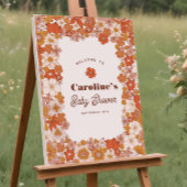 Groovyレトロフローラピンクオレンジ赤ちゃんシャワーサイン ポスター