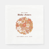 Groovyレトロフローラピンクオレンジ赤ちゃんシャワー スタンダードランチョンナプキン (正面)