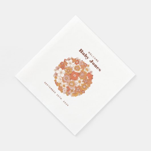 Groovyレトロフローラピンクオレンジ赤ちゃんシャワー スタンダードランチョンナプキン (角)