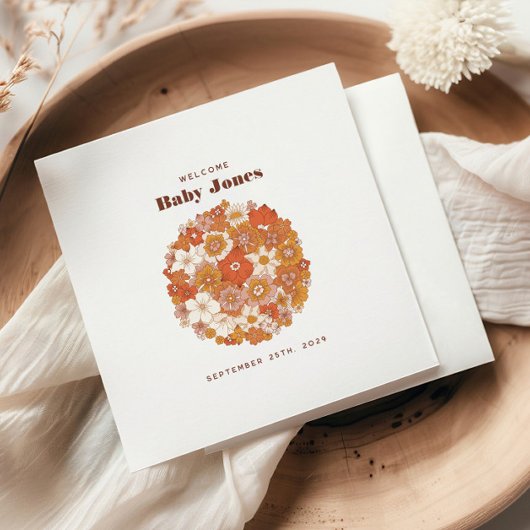 Groovyレトロフローラピンクオレンジ赤ちゃんシャワー スタンダードランチョンナプキン