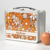 Groovyレトロフローラルパターン70 パーソナライズされたs メタルランチボックス (インサイチュ)