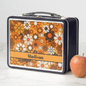 Groovyレトロフローラルパターン70 パーソナライズされたs メタルランチボックス (インサイチュ)
