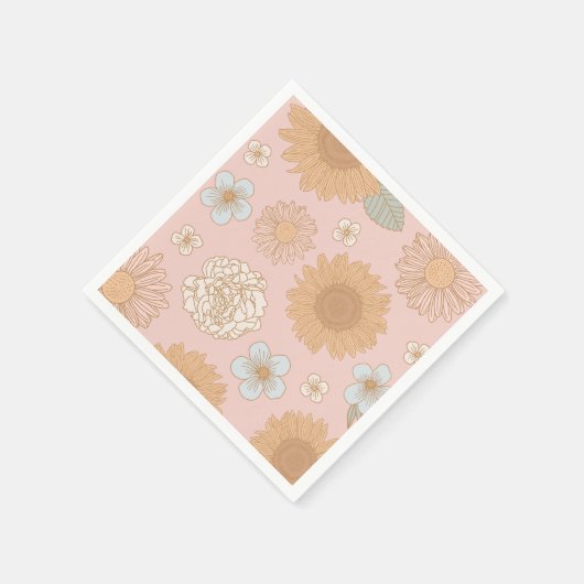 Groovyレトロフローラ誕生日 スタンダードカクテルナプキン (角)