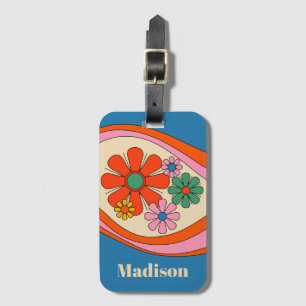 Groovyレトロフローラ60s 70s カラフル パーソナライズされた ラゲッジタグ