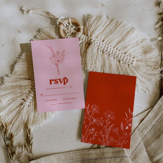 GroovyレトロフローラRSVPカード エンクロージャーカード