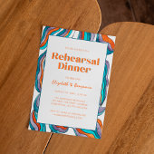 Groovyレトロブルーウェー結婚ブのリハーサルディナー 招待状