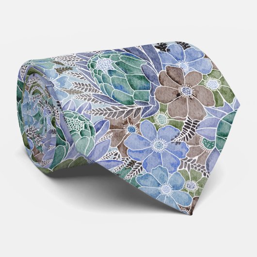 Groovyレトロブループロテアおよびデイジーパターン ネクタイ (ロール)