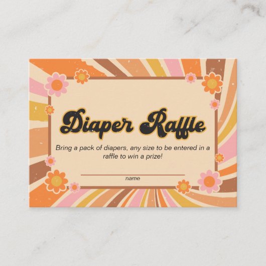 Groovyレトロベビーシャワーおむつラッフル エンクロージャーカード (正面)