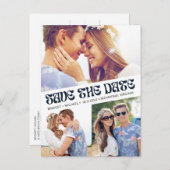 Groovyレトロボホフォトウェディング日付を保存 案内ポストカード (正面/裏面)