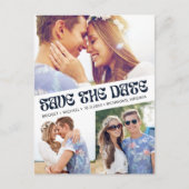 Groovyレトロボホフォトウェディング日付を保存 案内ポストカード (正面)