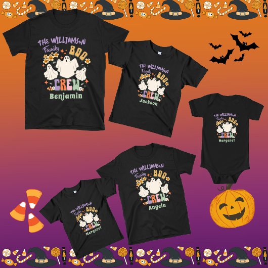 Groovyレトロマッチングファミリー名ハロウィーン幽霊 ベビーTシャツ