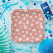 Groovyレトロモダンヒッピー60s 70sデイジー花ピンク ペーパープレート (パーティー)