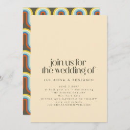 Groovyレトロモダン70sエステティックオリーブグリーン結婚ズ 招待状