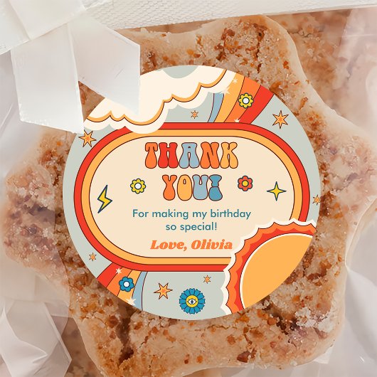 Groovyレトロレインボーサンキューバースデーパーティー ラウンドシール