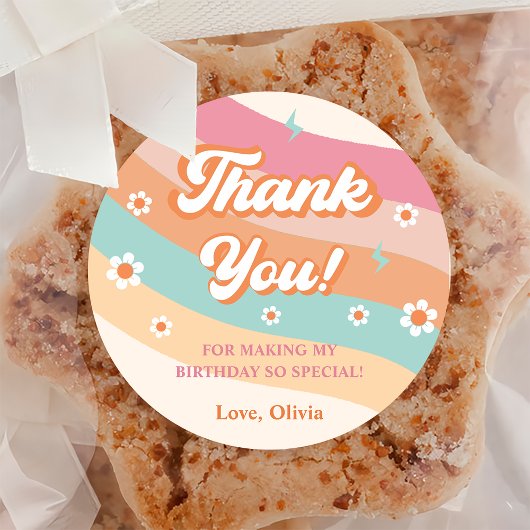 Groovyレトロレインボーサンキューバースデーパーティー ラウンドシール