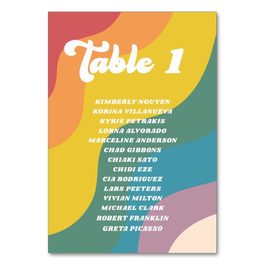 Groovyレトロレインボーテーブル番号ゲスト名カード テーブルナンバー (正面)