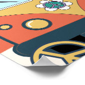 Groovyレトロレインボーバースデーパーティーウェルカムサイン ポスター (角)