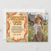 Groovyレトロレインボーバースデーパーティー写真 サンキューカード (正面)