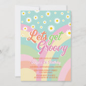 Groovyレトロレインボーパステル4th誕生日 招待状 (正面)