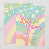 Groovyレトロレインボーパステル4th誕生日 招待状 (正面/裏面)