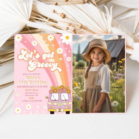 Groovyレトロレインボー10誕生日写真を入手 招待状