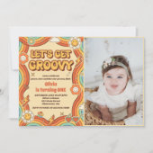 Groovyレトロレインボー1stバースデーフォトを入手 招待状 (正面)