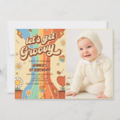 Groovyレトロレインボー1stバースデーフォトを入手 招待状 (正面)