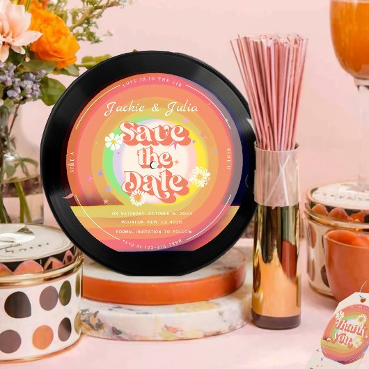 groovyレトロレコード保存日付招待状 招待状