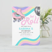 Groovyレトロローラスケートで滑る誕生日パーティー 招待状 (スタンド正面)