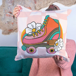 Groovyレトロローラースケート60sヒッピー虹 クッション