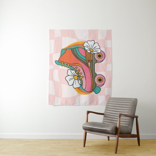 Groovyレトロローラースケート60sヒッピー虹 タペストリー (インサイチュ)