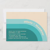 Groovyレトロヴィンテージレインボー70s結婚の+ QRコード 招待状 (正面)