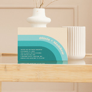 Groovyレトロヴィンテージレインボー70s結婚の+ QRコード 招待状