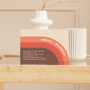 Groovyレトロヴィンテージレインボー70s結婚の+ QRコード 招待状