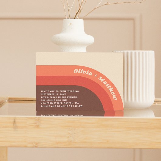 Groovyレトロヴィンテージレインボー70s結婚の+ QRコード 招待状