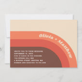 Groovyレトロヴィンテージレインボー70s結婚の+ QRコード 招待状 (正面)