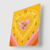 Groovyレトロ層ハート     スクエア壁時計 (傾斜)