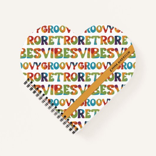 Groovyレトロ数々のビーブカラー可愛い70sインスパイア ノートブック (正面)