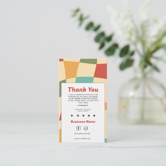 Groovyレトロ数々の色あり市松模様にがとう 名刺 (スタンド正面)