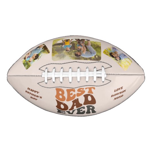 Groovyレトロ最高のパパEver 3写真パーソナライズされた アメリカンフットボール (正面)