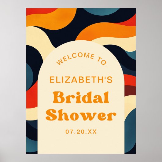 Groovyレトロ波形ブライダルシャワーウェルカムサイン ポスター (正面)
