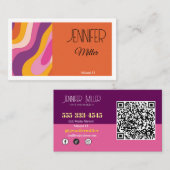 Groovyレトロ波線ソーシャルメディアQRコード 名刺 (正面/裏面)