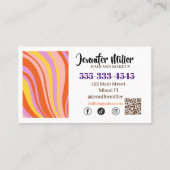 Groovyレトロ波線ソーシャルメディアQRコード 名刺 (裏面)