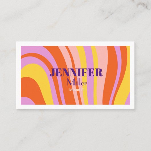 Groovyレトロ波線ソーシャルメディアQRコード 名刺 (正面)