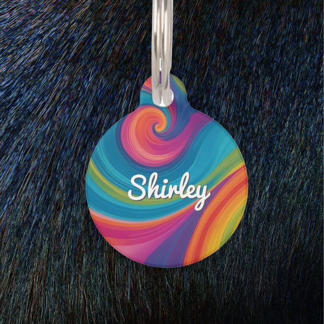 Groovyレトロ渦カラフルパーソナライズされた ペット　ネームタグ (A groovy, personalized dog ID tag, with colorful retro swirls design)