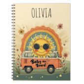 Groovyレトロ笑顔ベビーサンピースアンドラブビベス ノートブック (正面)