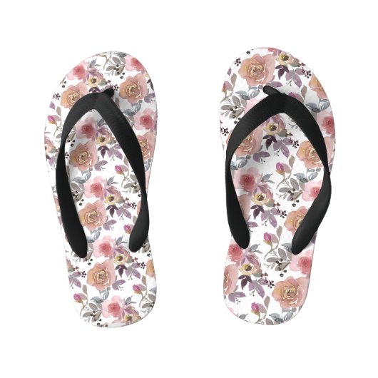 Groovyレトロ花ヴィンテージ70s 60sフローラピンク キッズビーチサンダル (フットベッド)