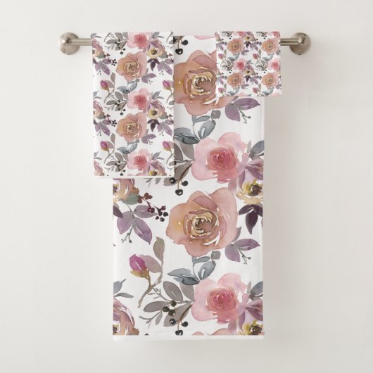 Groovyレトロ花ヴィンテージ70s 60sフローラピンク バスタオルセット (インサイチュ)