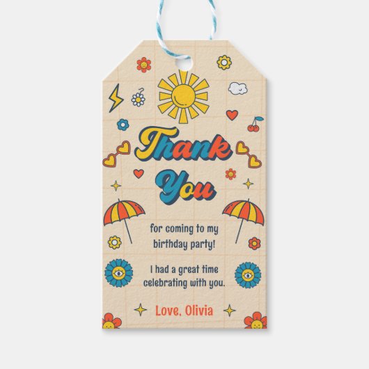 Groovyレトロ誕生日パーティーありがとうギフトラベル ギフトタグ (正面)